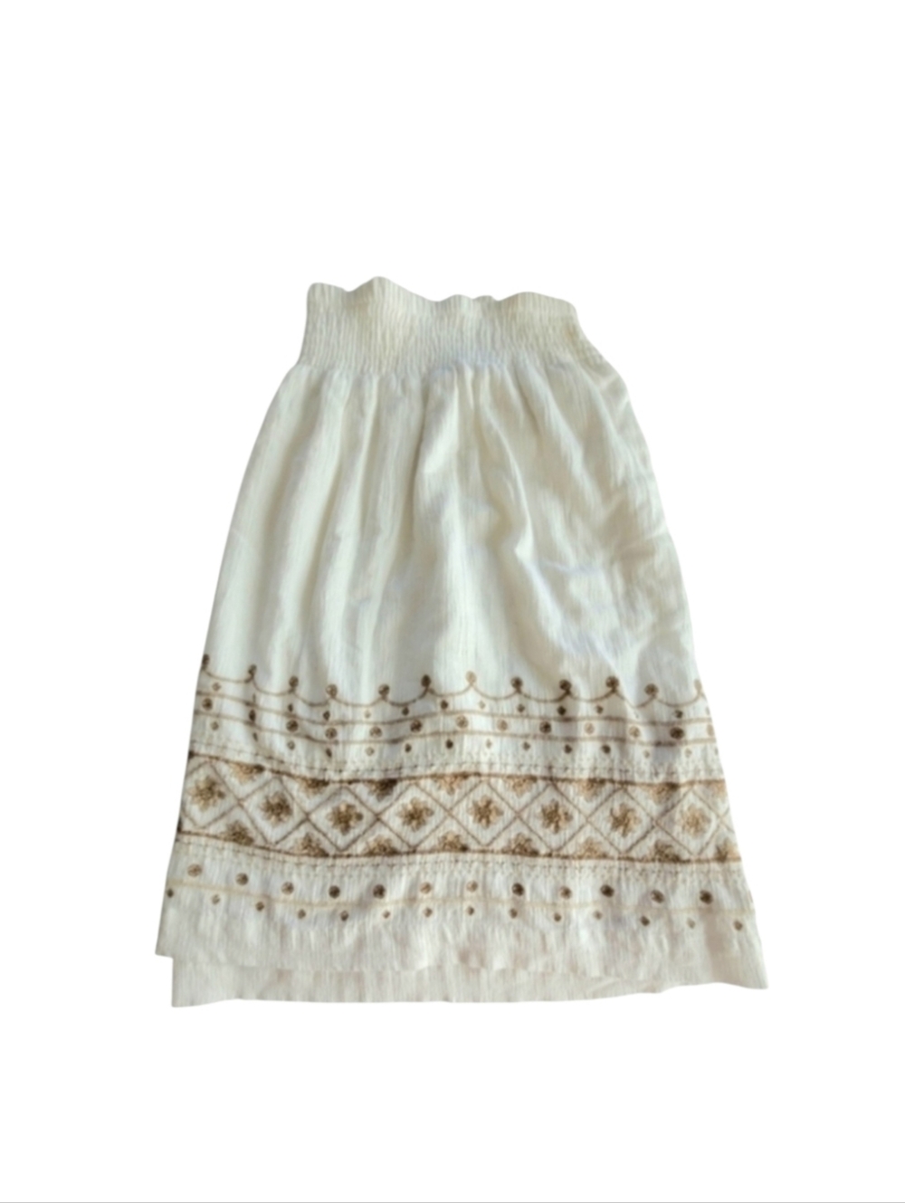 J.Jill White Crepe Gold Embroidered Full Skirt Made In India Size Large